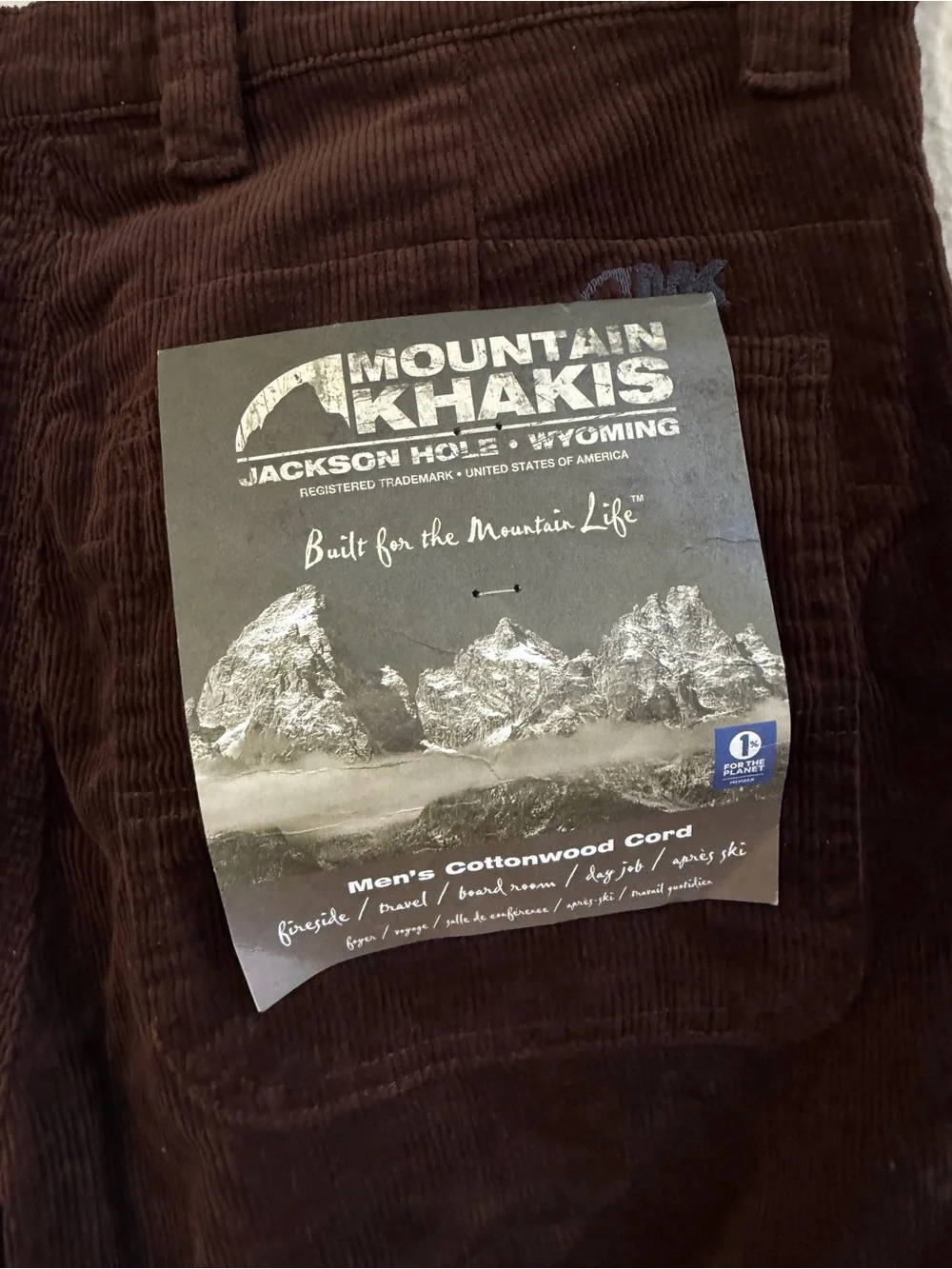 NWT Mountain Khakis cottonwood brown corduroy pants